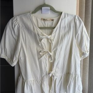 Liberty Love Ivory Tie-Front Peplum Blouse